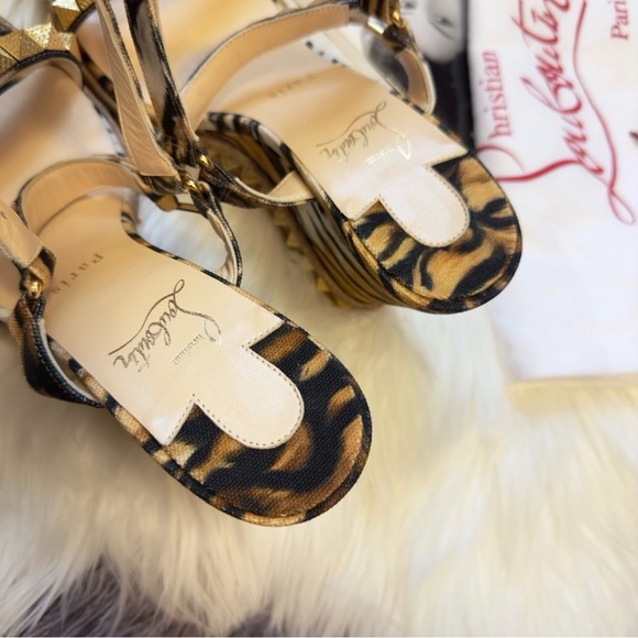 Christian Louboutin Animal Print Espadrilles with Gold Studs - Picture 3 of 5